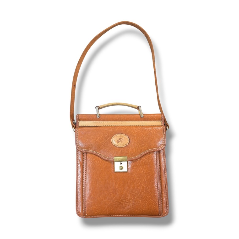 Vintage Braciano Original Brown Leather Handle/ Shoulder Strap Flat Purse